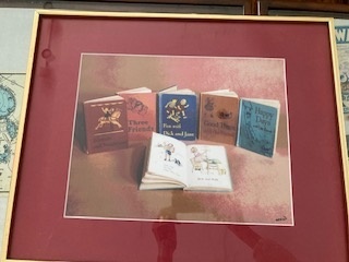 Framed Dick and Jane book display